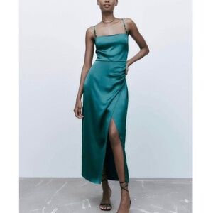 Zara NWT Green Satin Dress